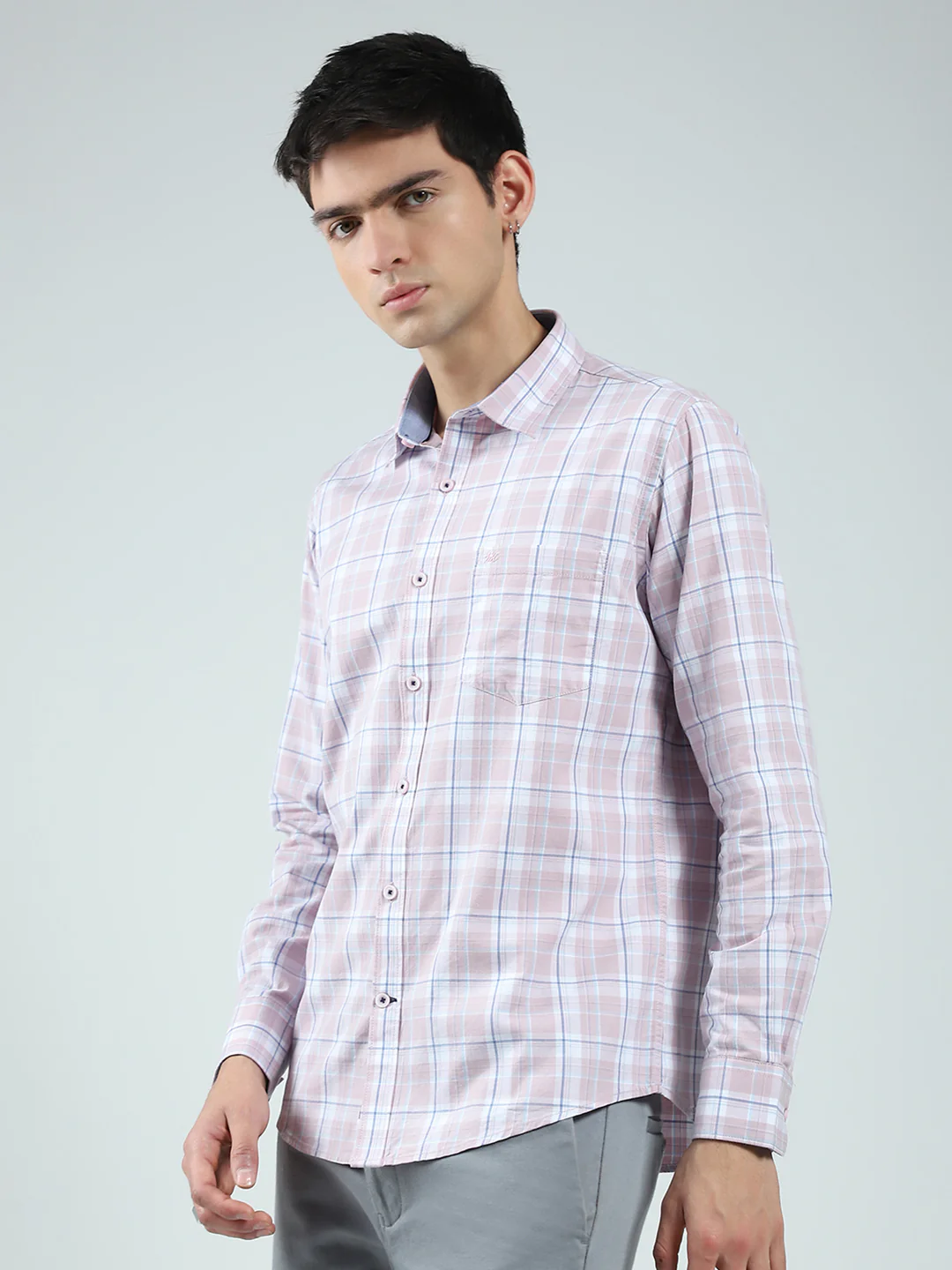 Men Pink Check Collar Full Sleeve Shirt - Image 3