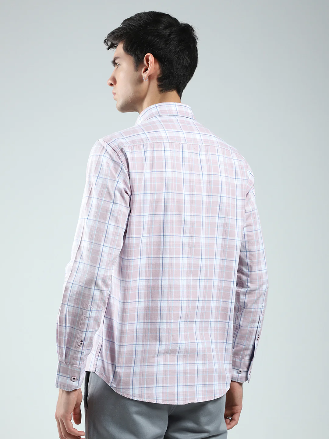 Men Pink Check Collar Full Sleeve Shirt - Image 5