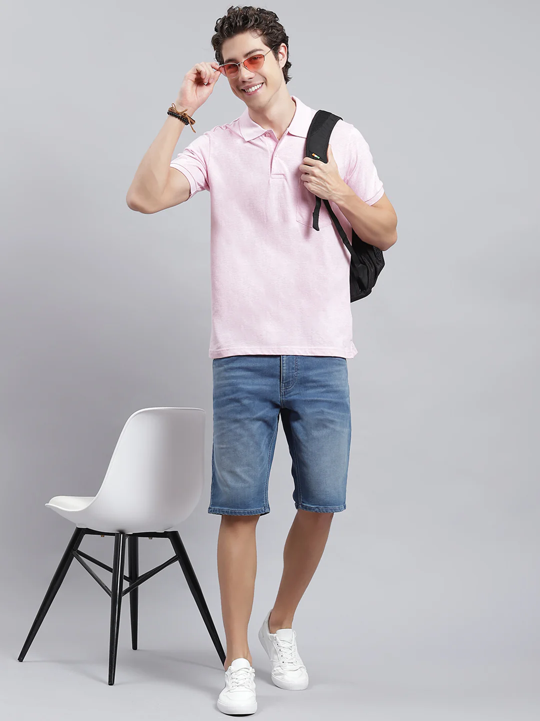 Men Pink Jaquard T-Shirt - Image 2
