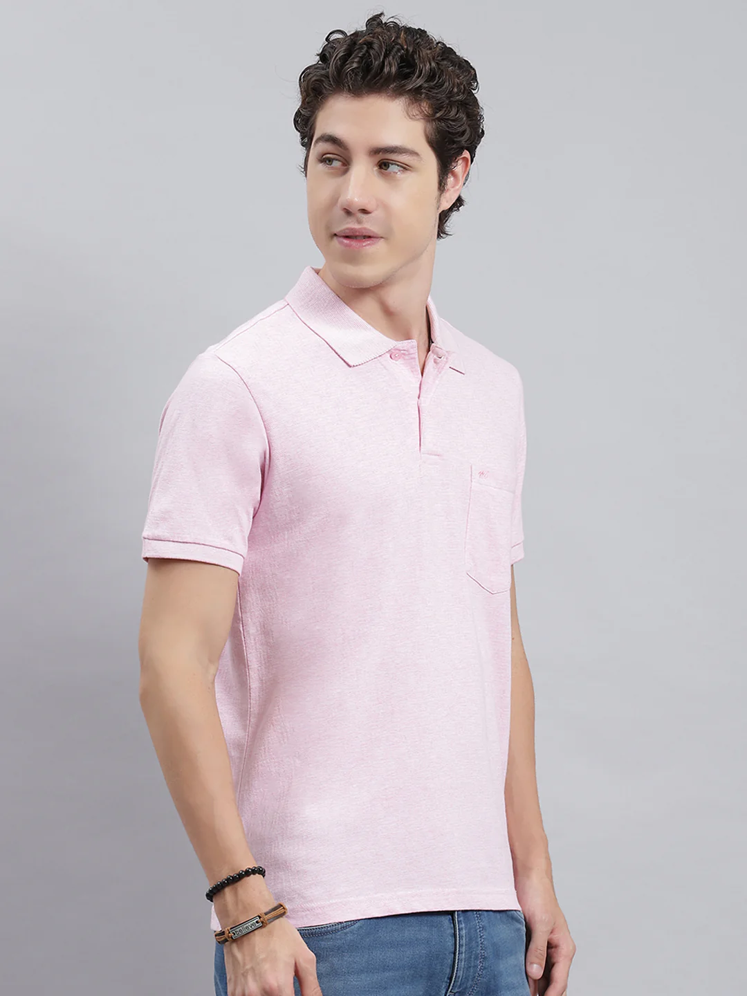 Men Pink Jaquard T-Shirt - Image 3