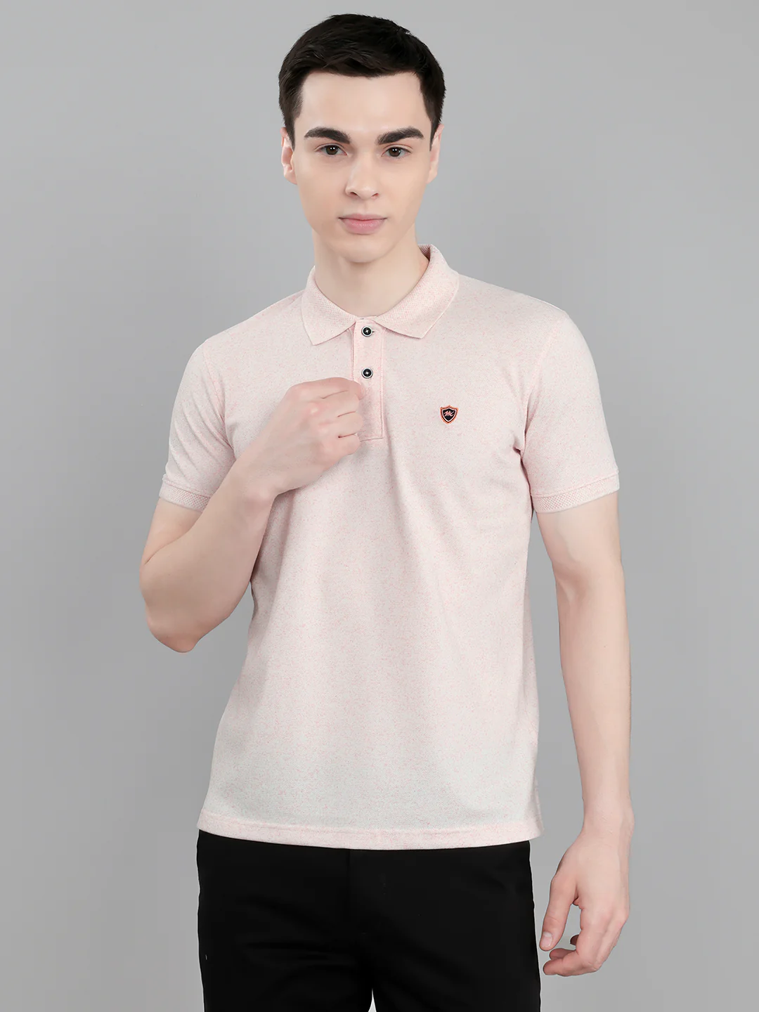 Men Pink Melange Collar Half Sleeve T-Shirt
