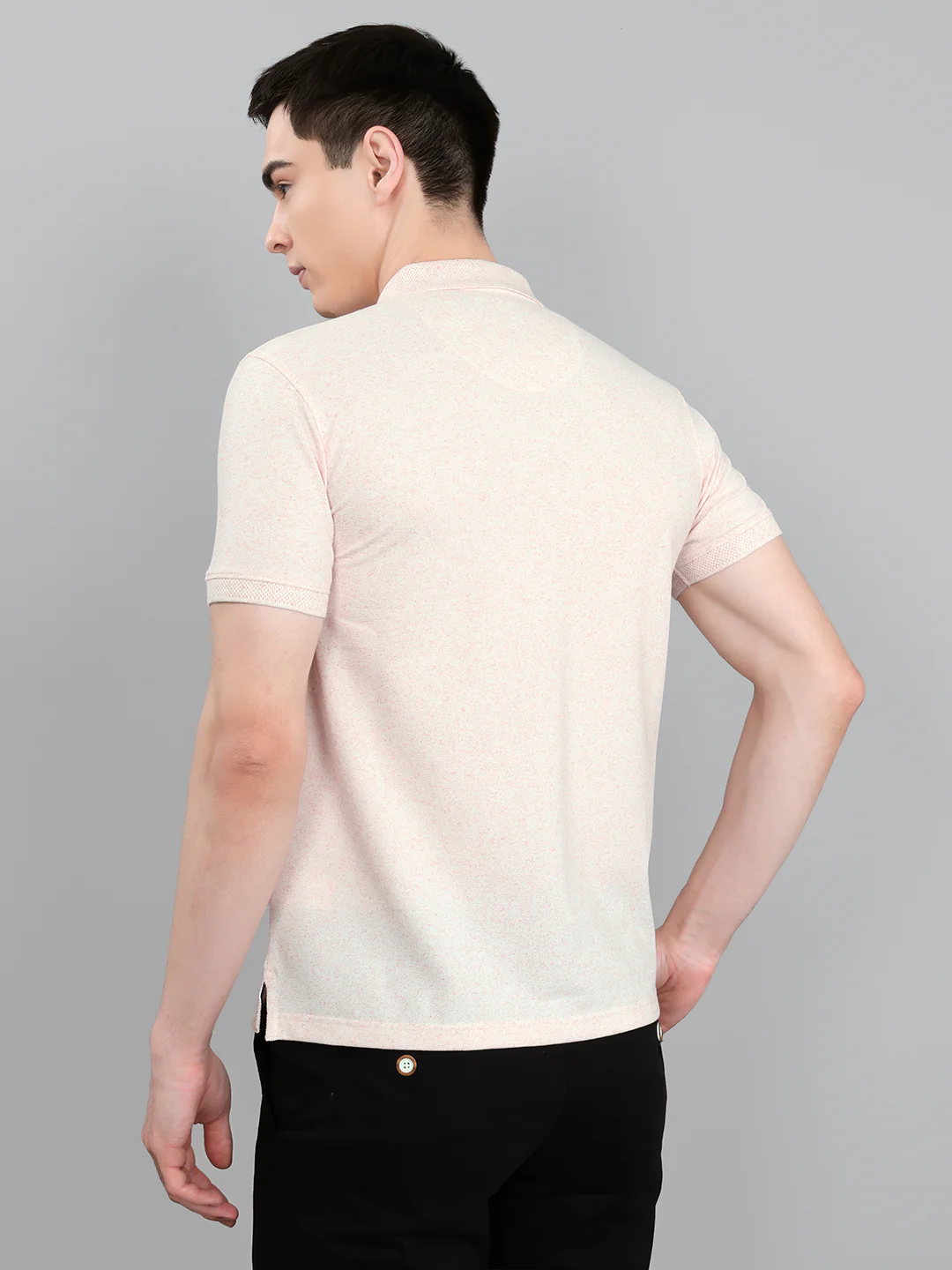 Men Pink Melange Collar Half Sleeve T-Shirt - Image 4