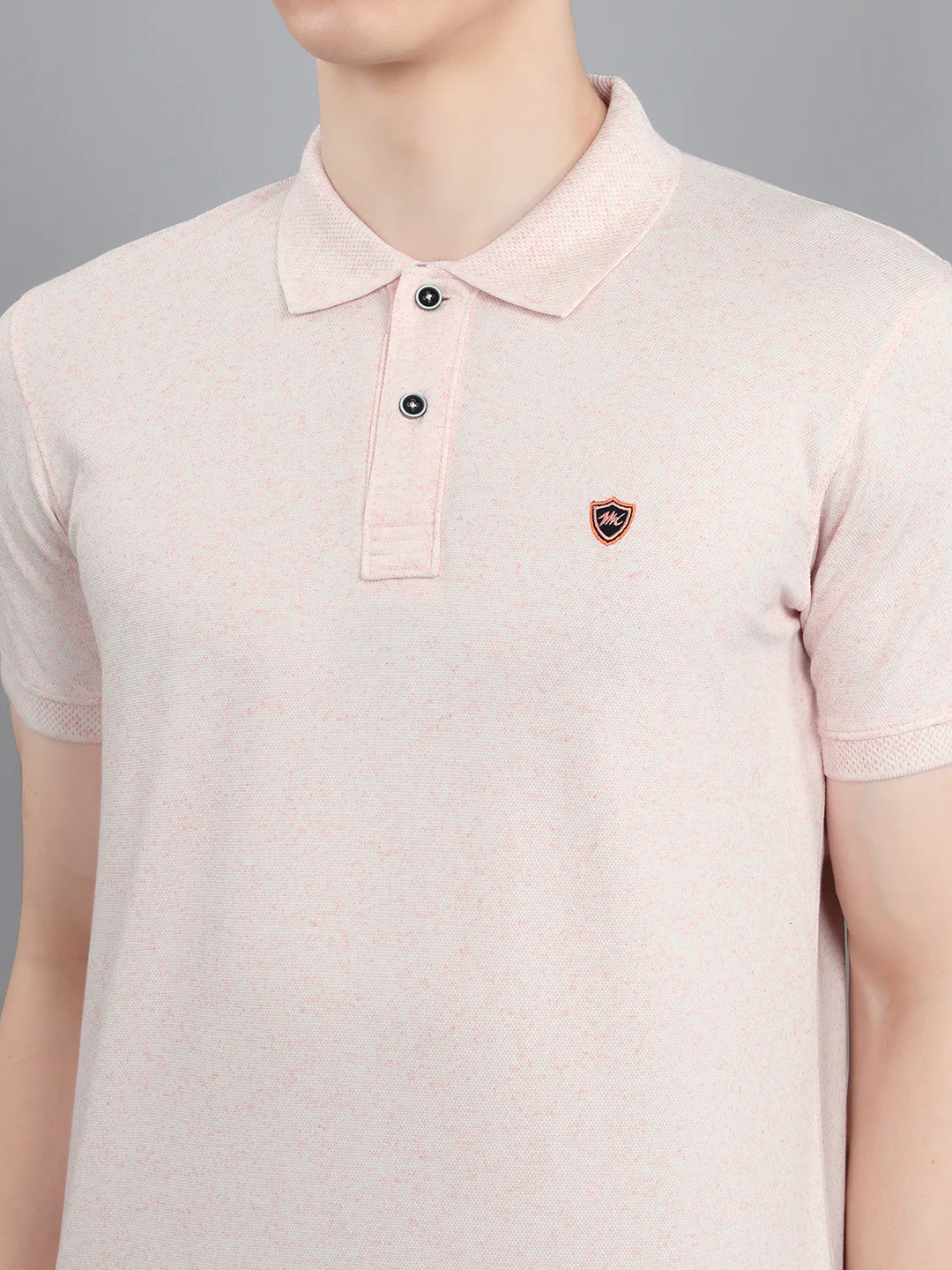 Men Pink Melange Collar Half Sleeve T-Shirt - Image 5
