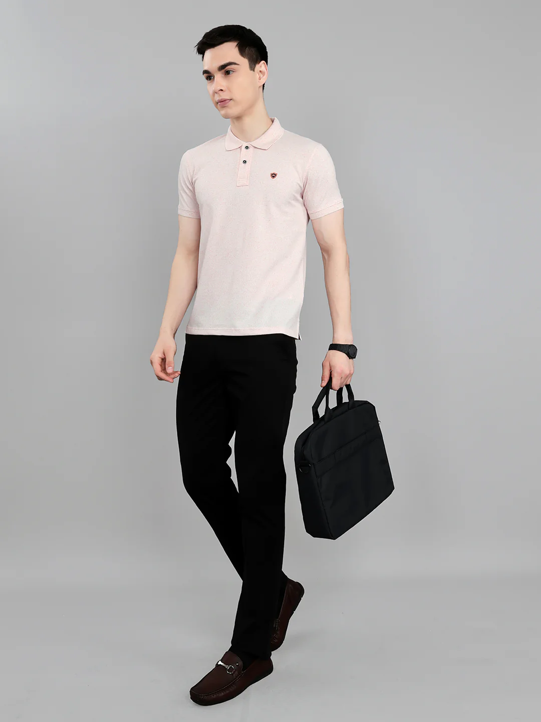 Men Pink Melange Collar Half Sleeve T-Shirt - Image 6