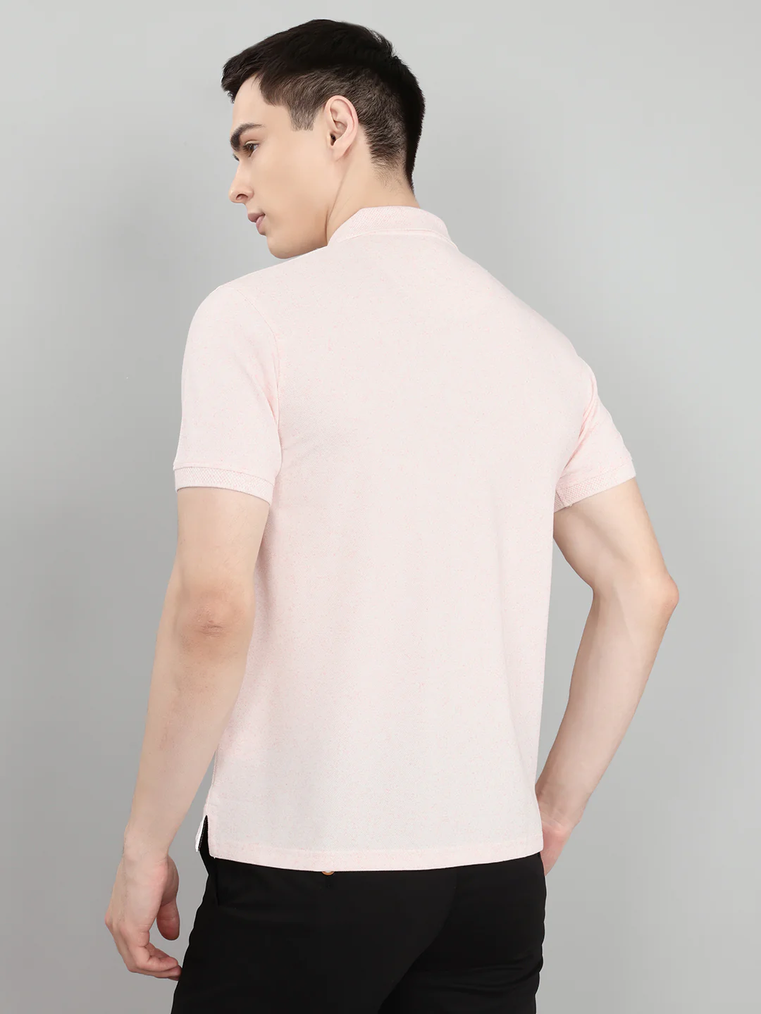 Men Pink Melange Collar Half Sleeve T-Shirt - Image 4