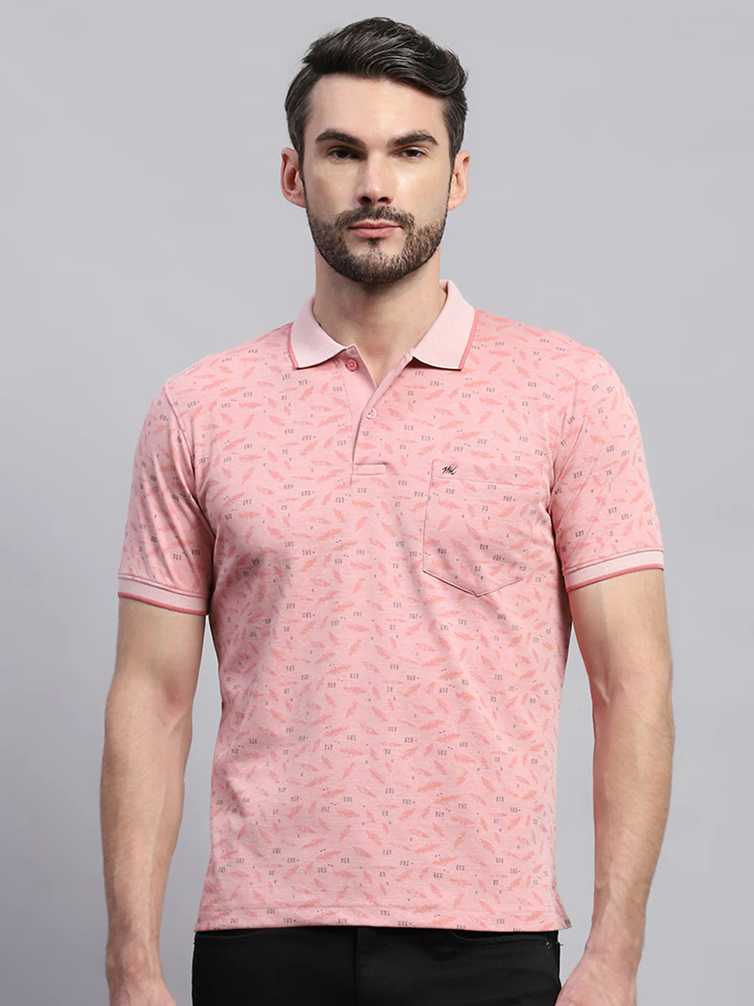 Men Pink Printed Collar Half Sleeve T-Shirt - Image 2