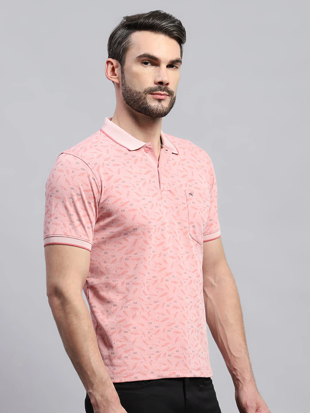 Men Pink Printed Collar Half Sleeve T-Shirt - Image 4