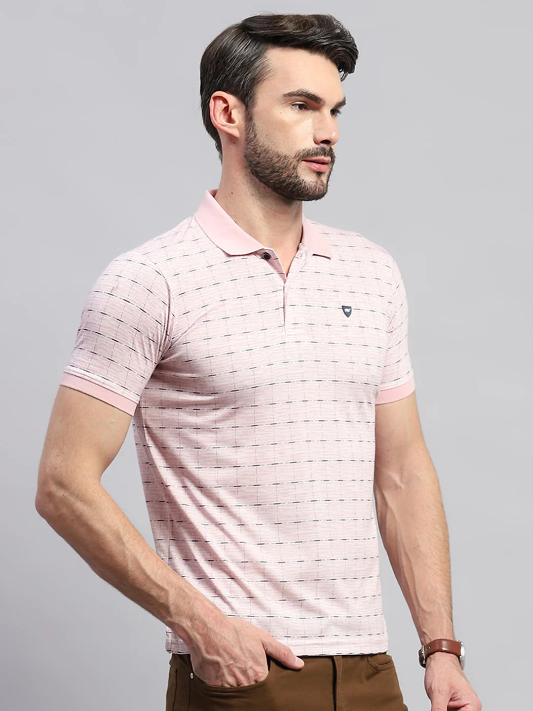 Men Pink Printed Collar Half Sleeve T-Shirt - Image 4