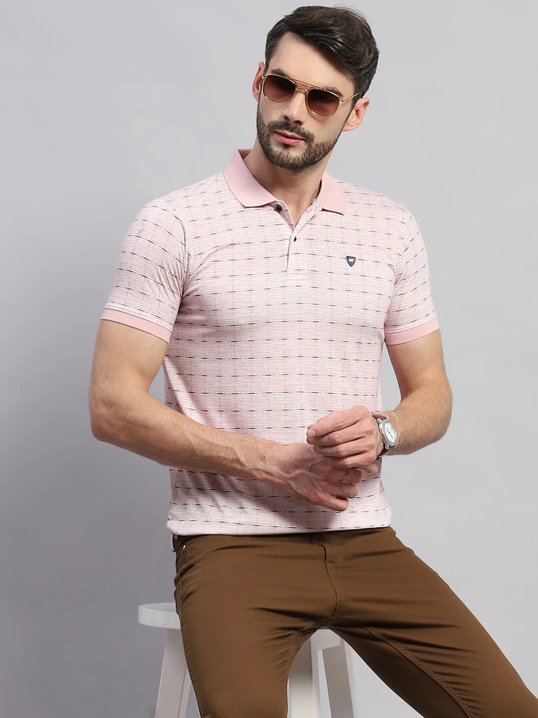 Men Pink Printed Collar Half Sleeve T-Shirt - Image 7