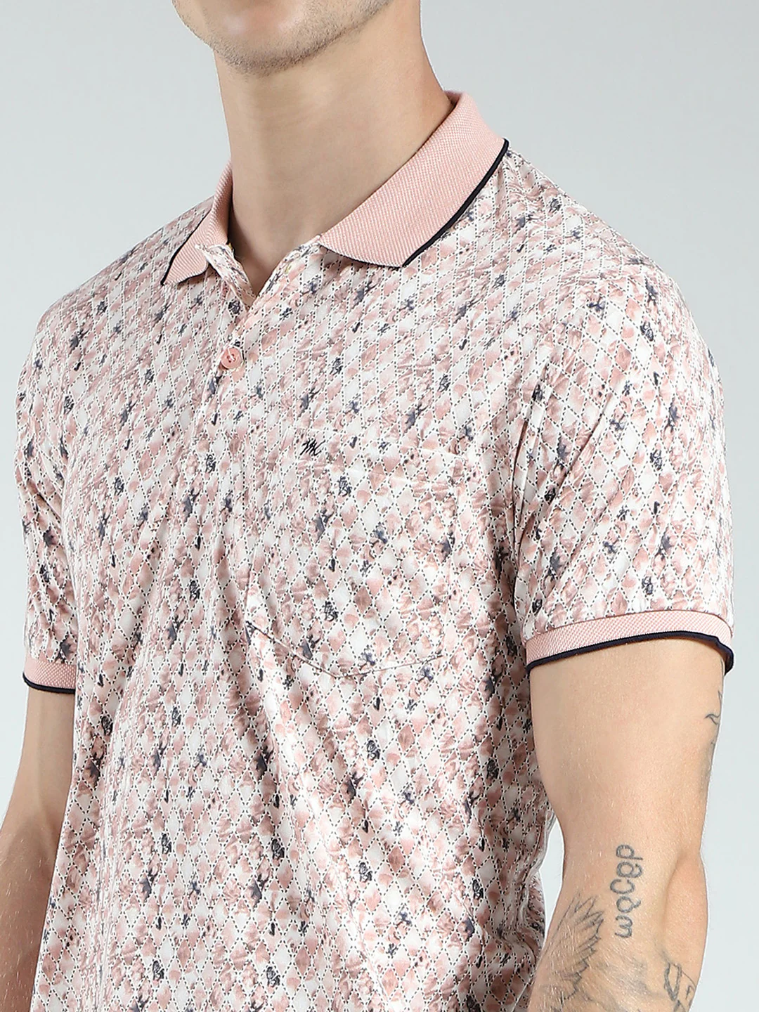 Men Pink Printed Collar Half Sleeve T-Shirt - Image 6