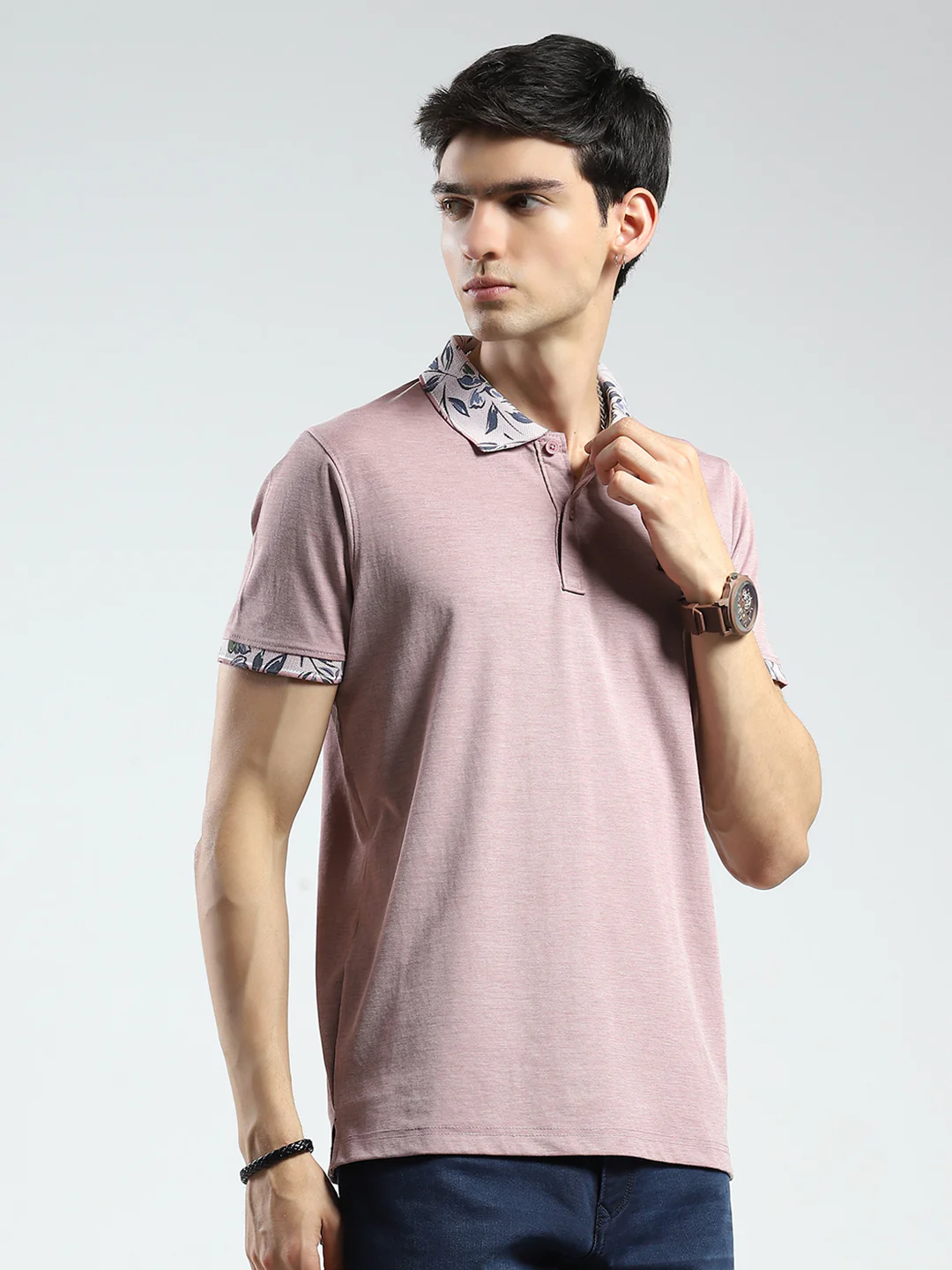 Men Pink Printed Collar Half Sleeve T-Shirt - Image 4