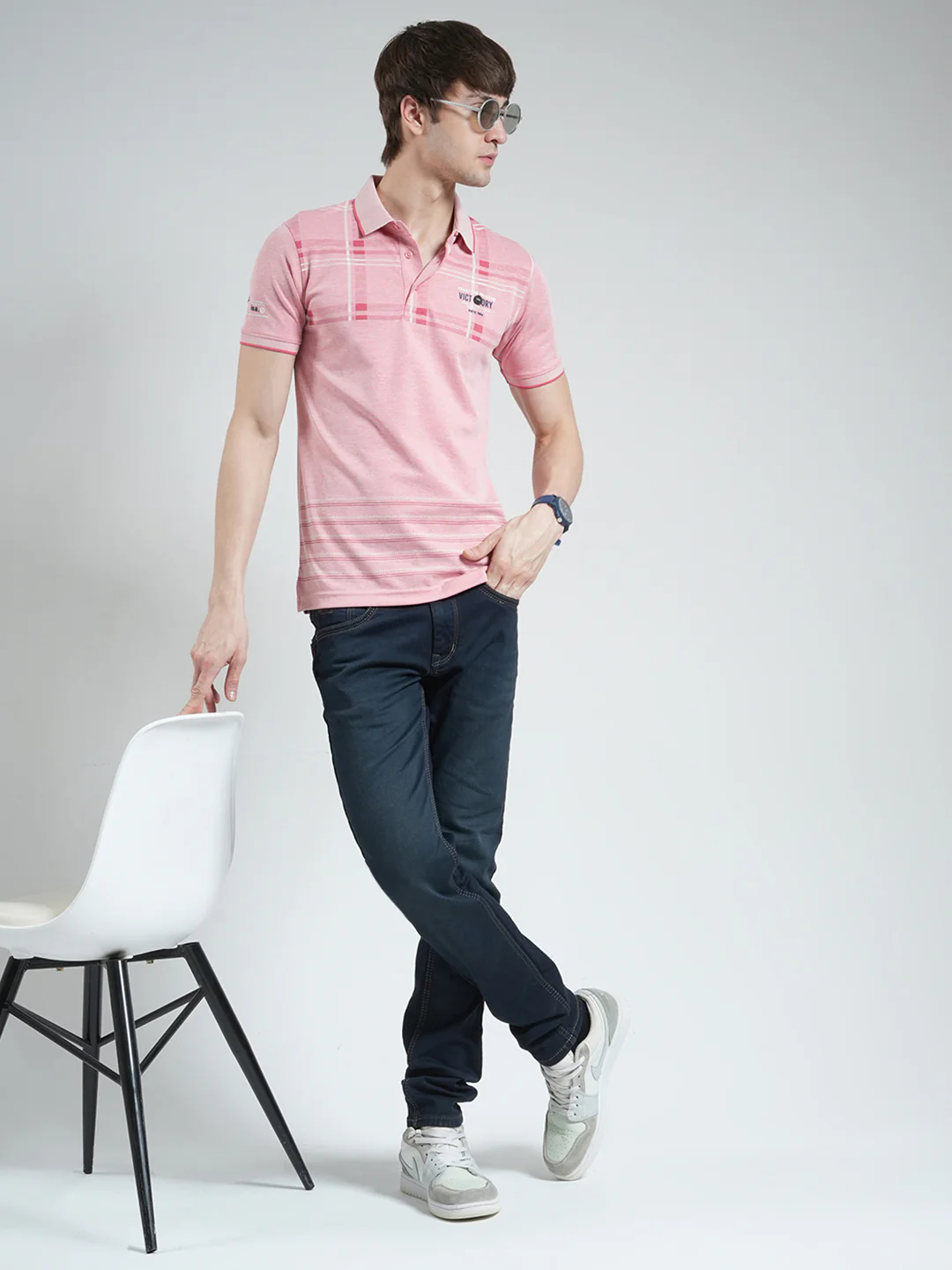 Men Pink Printed Collar Half Sleeve T-Shirt - Image 2