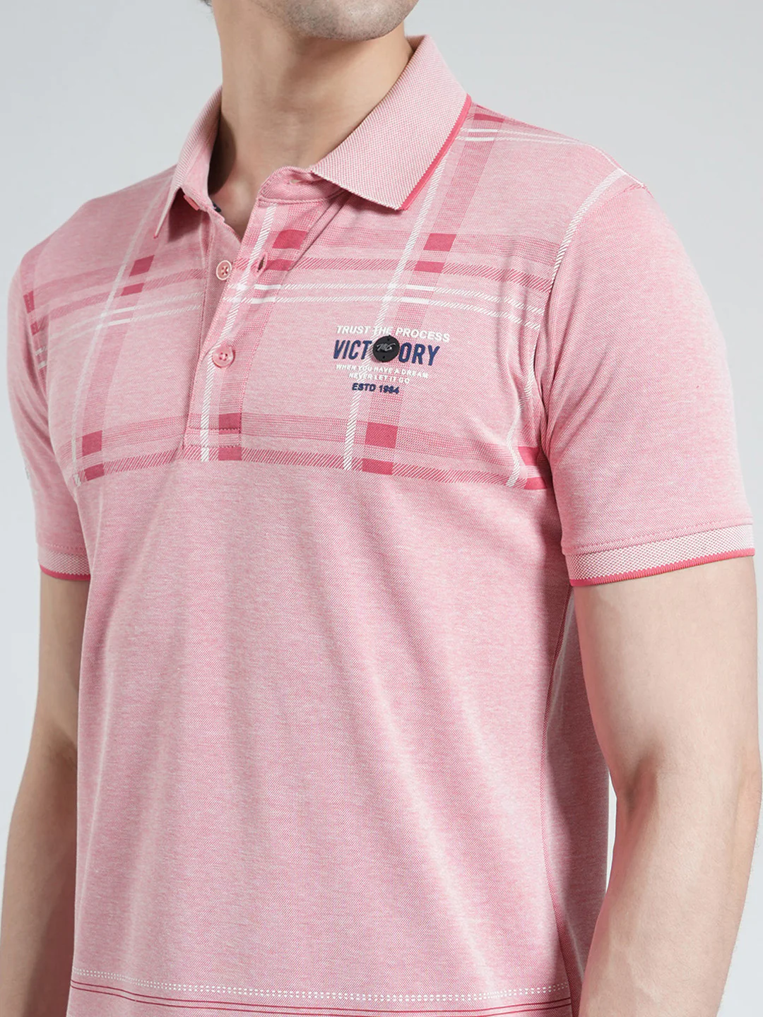 Men Pink Printed Collar Half Sleeve T-Shirt - Image 6