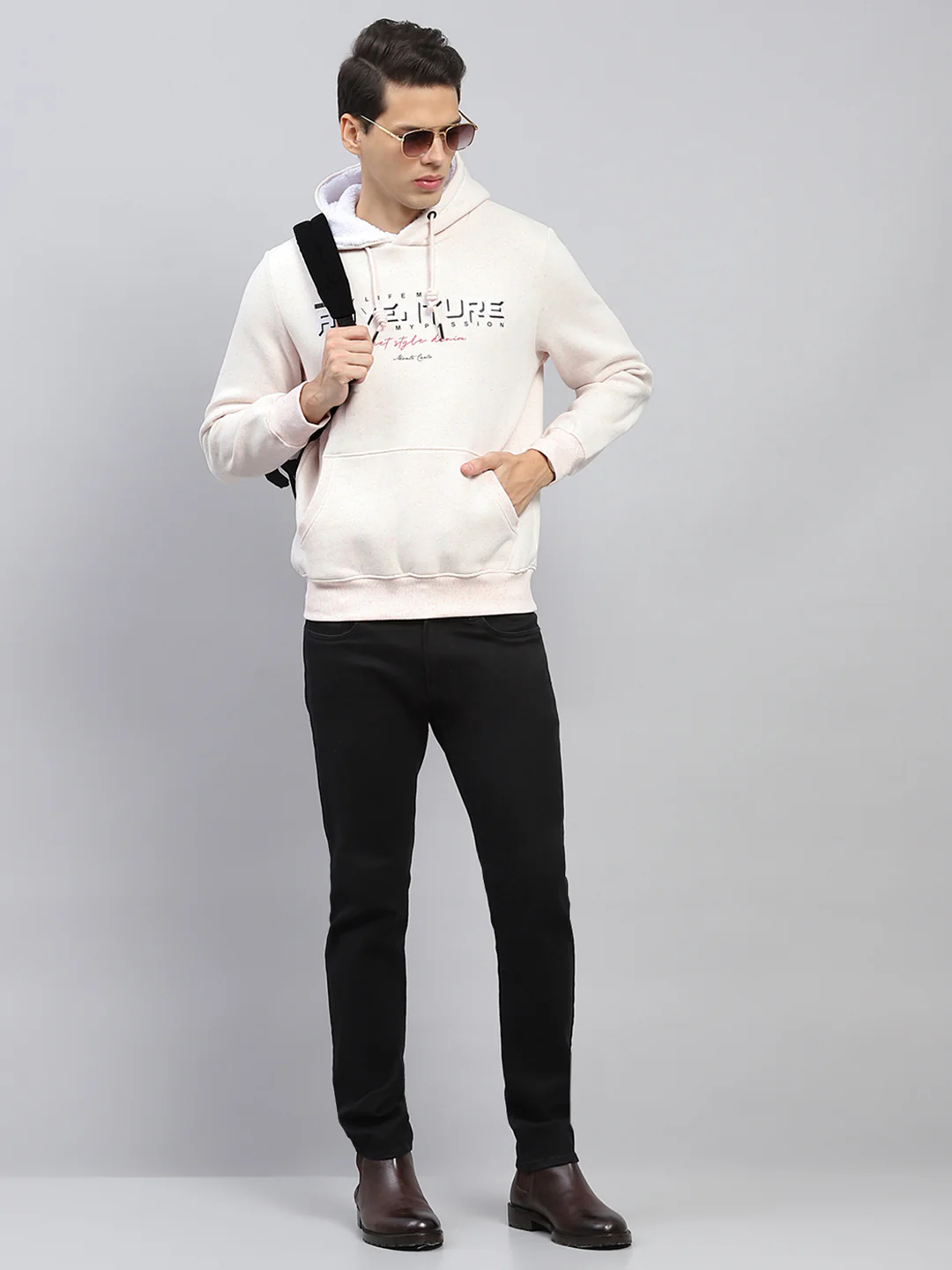 Men Pink Printed Hooded Full Sleeve Sweatshirt - Image 2