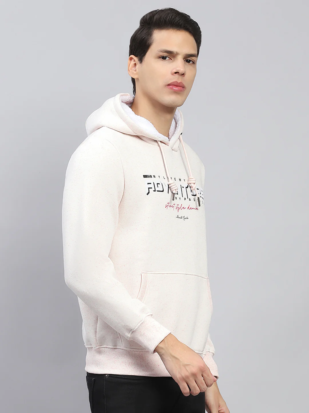 Men Pink Printed Hooded Full Sleeve Sweatshirt - Image 4