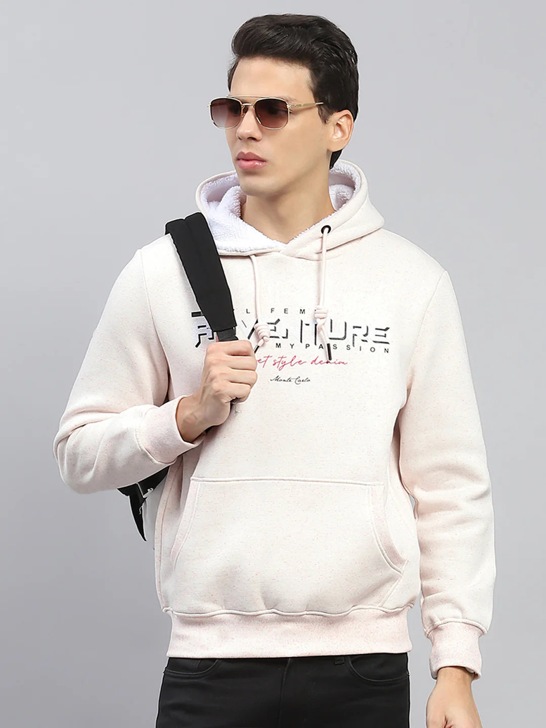 Men Pink Printed Hooded Full Sleeve Sweatshirt - Image 6