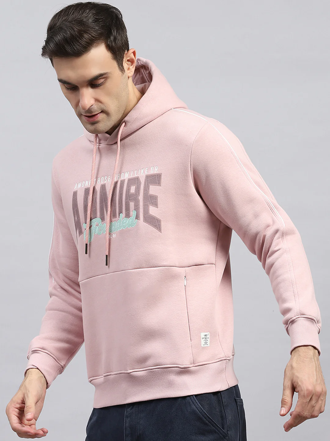 Men Pink Printed Hooded Full Sleeve Sweatshirt - Image 3