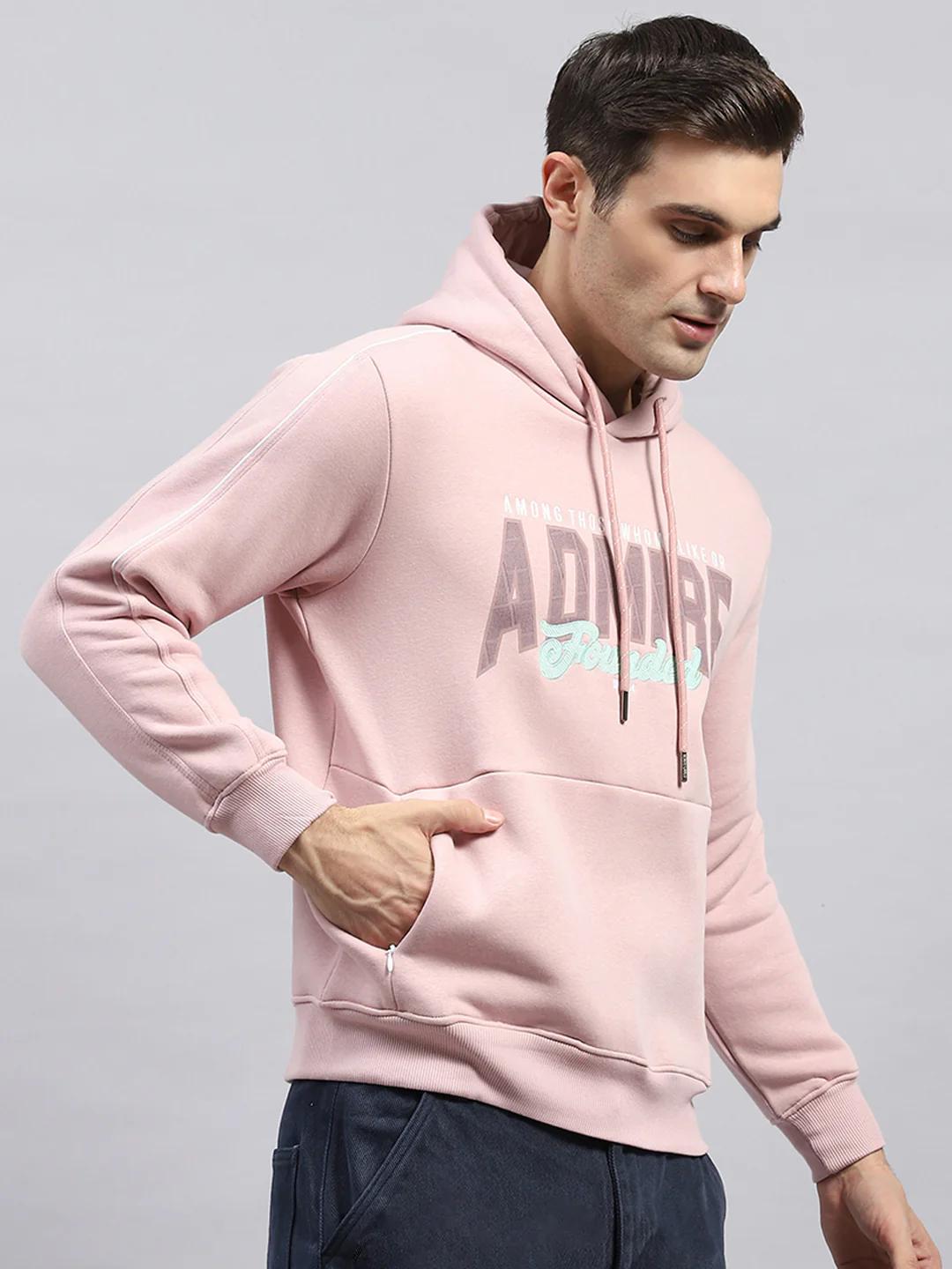 Men Pink Printed Hooded Full Sleeve Sweatshirt - Image 4