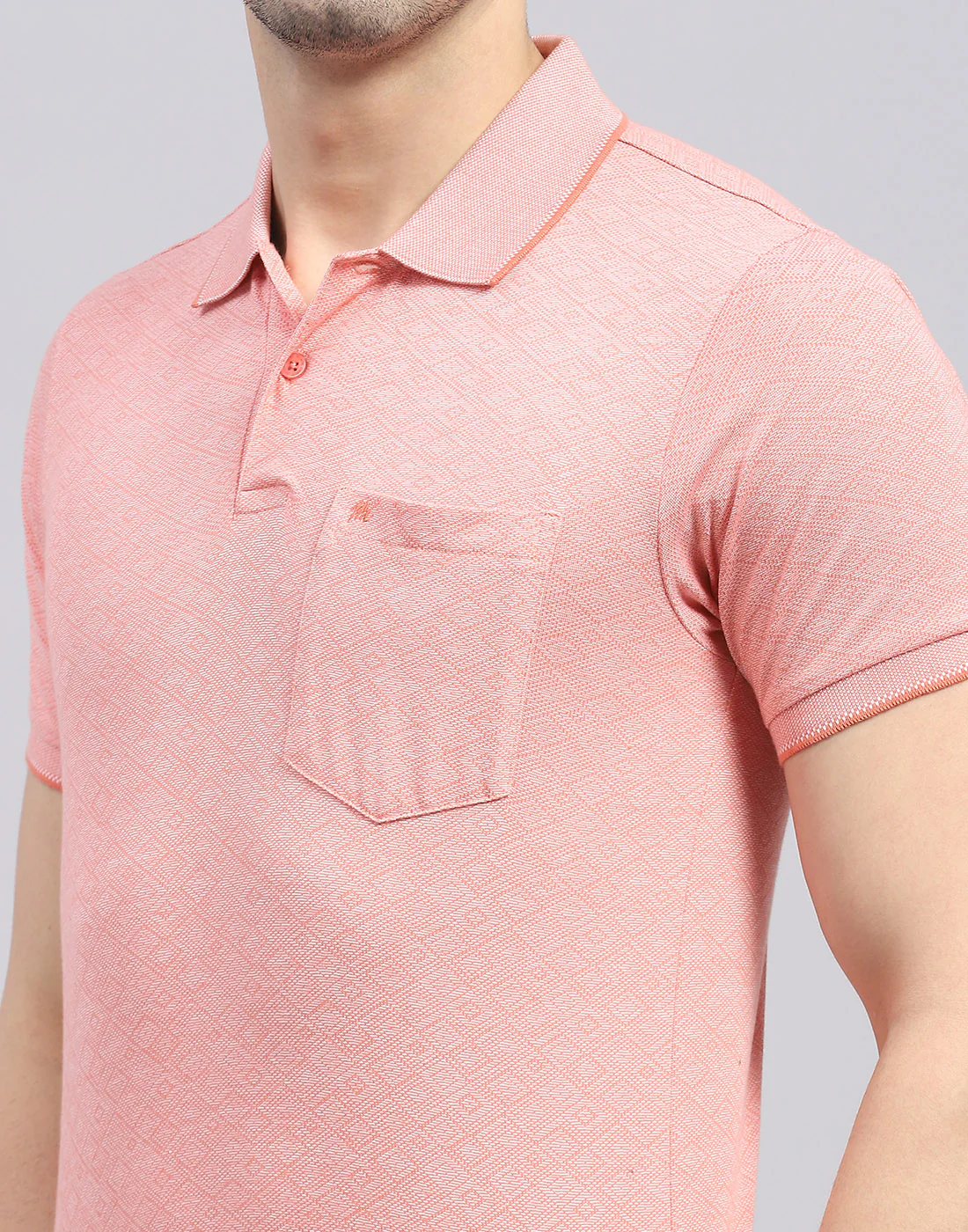 Men Pink Printed Polo Collar Half Sleeve T-Shirt - Image 6
