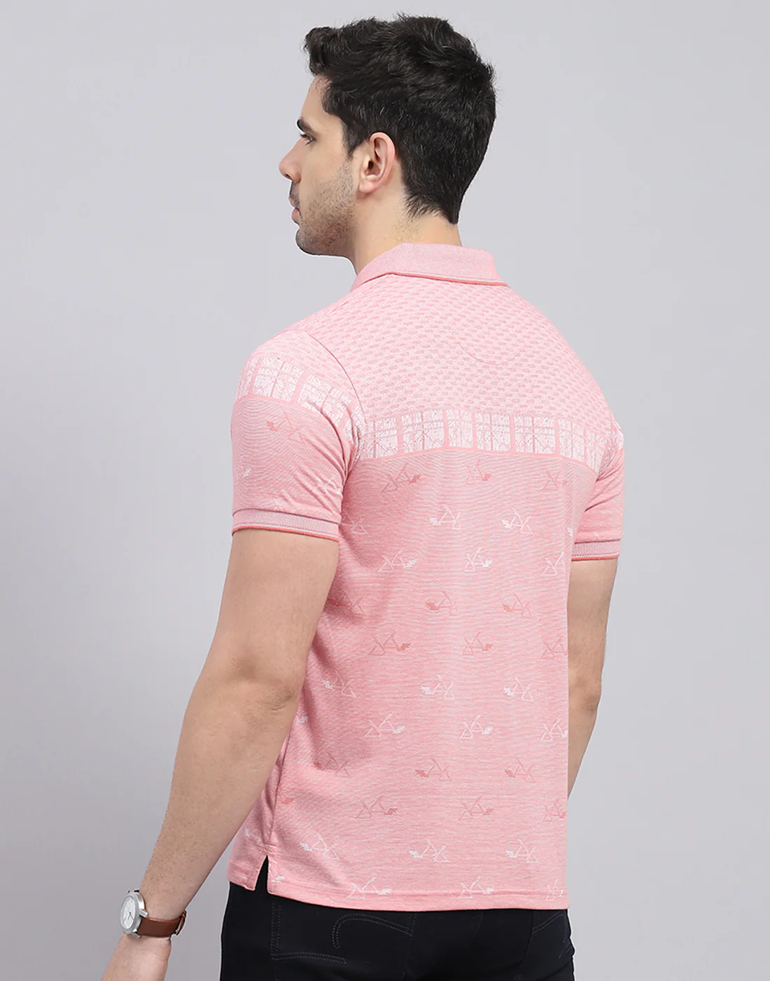 Men Pink Printed Polo Collar Half Sleeve T-Shirt - Image 5