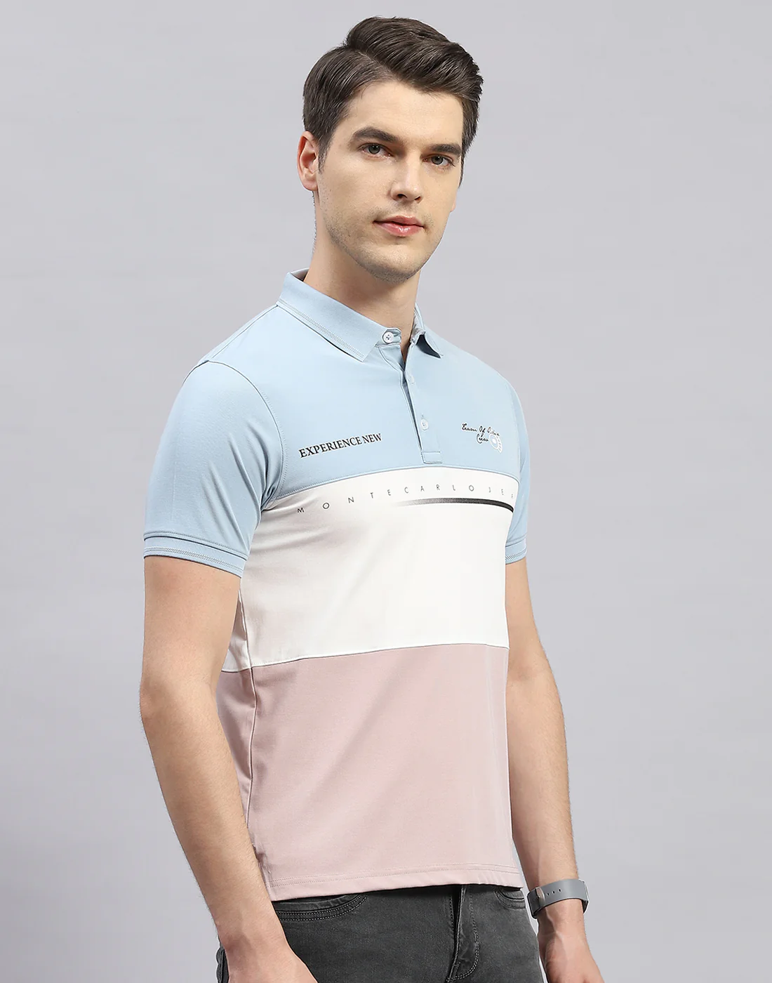 Men Pink Printed Polo Collar Half Sleeve T-Shirt - Image 4