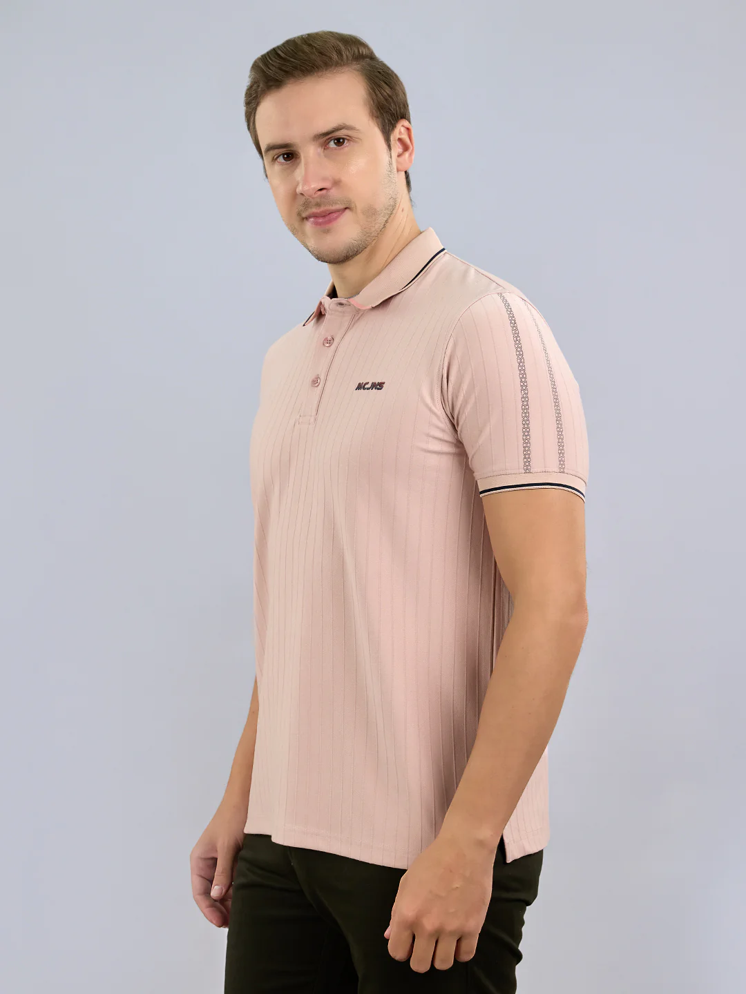 Men Pink Printed Polo Collar Half Sleeve T-Shirt - Image 3