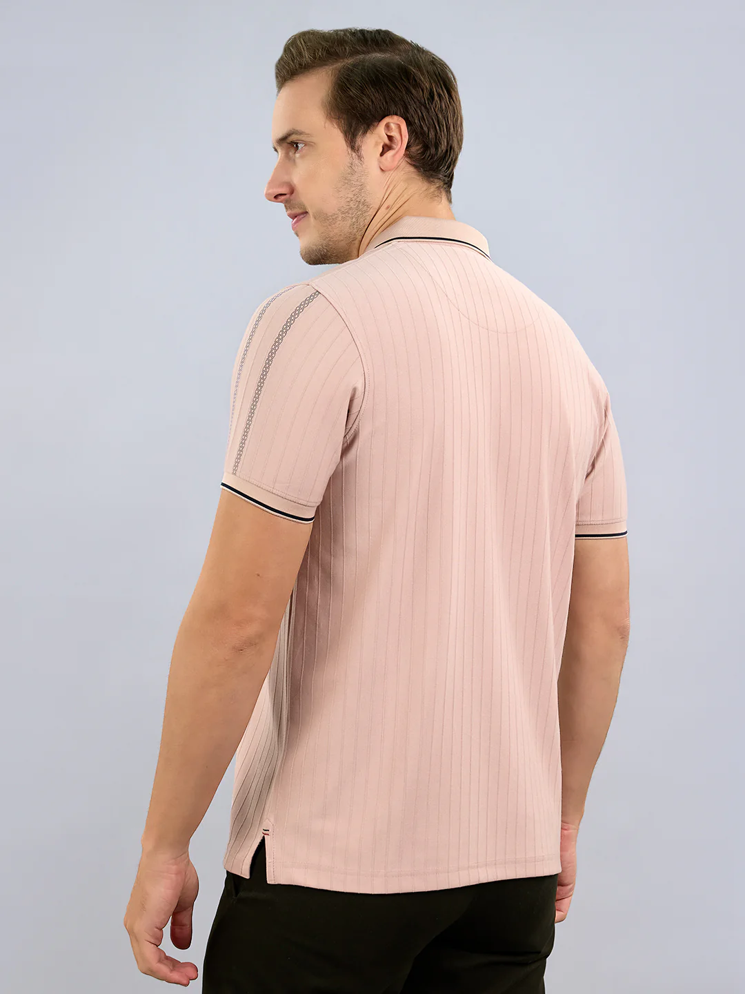 Men Pink Printed Polo Collar Half Sleeve T-Shirt - Image 5