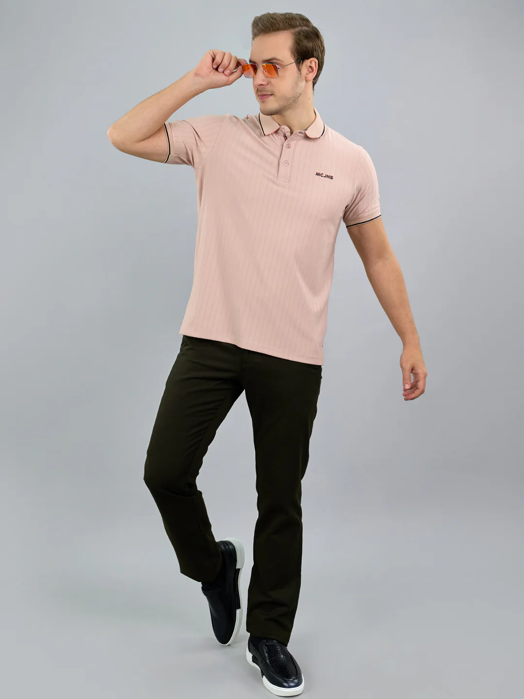 Men Pink Printed Polo Collar Half Sleeve T-Shirt - Image 7
