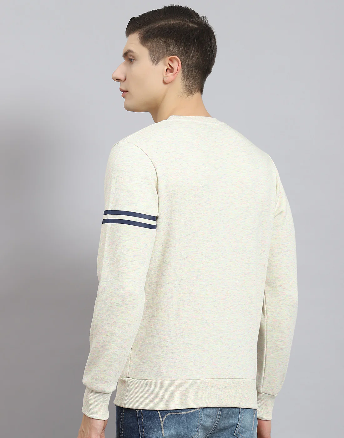 Men Beige Printed Round Neck Full Sleeve Sweatshirt - Image 6