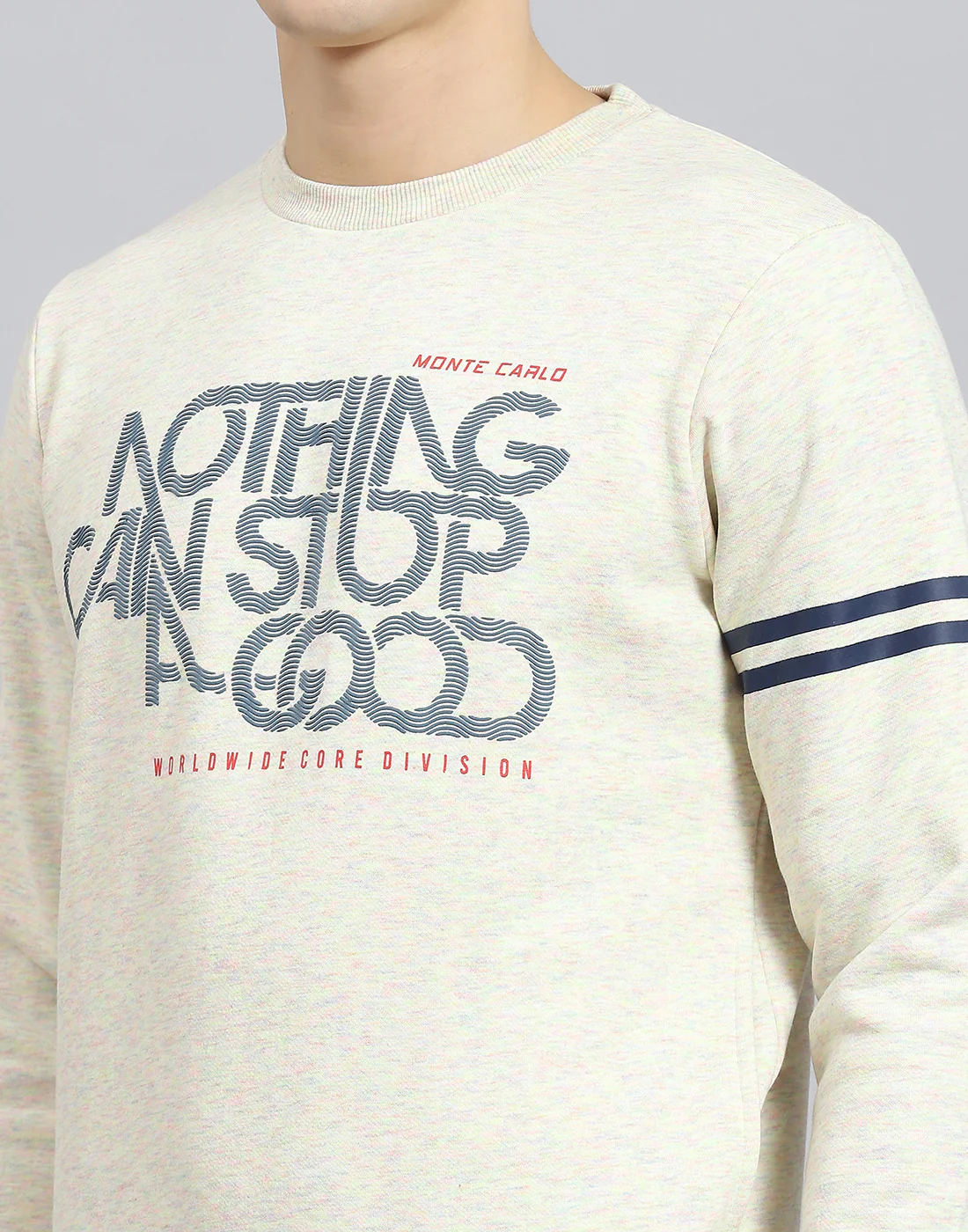 Men Beige Printed Round Neck Full Sleeve Sweatshirt - Image 7