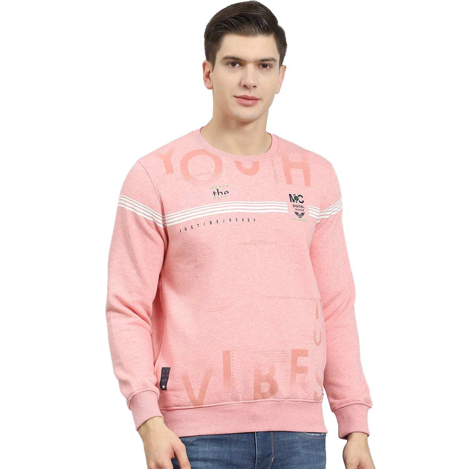 Men Pink Printed Round Neck Full Sleeve Sweatshirt - Image 5