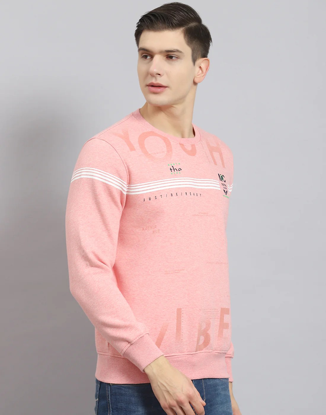 Men Pink Printed Round Neck Full Sleeve Sweatshirt - Image 6