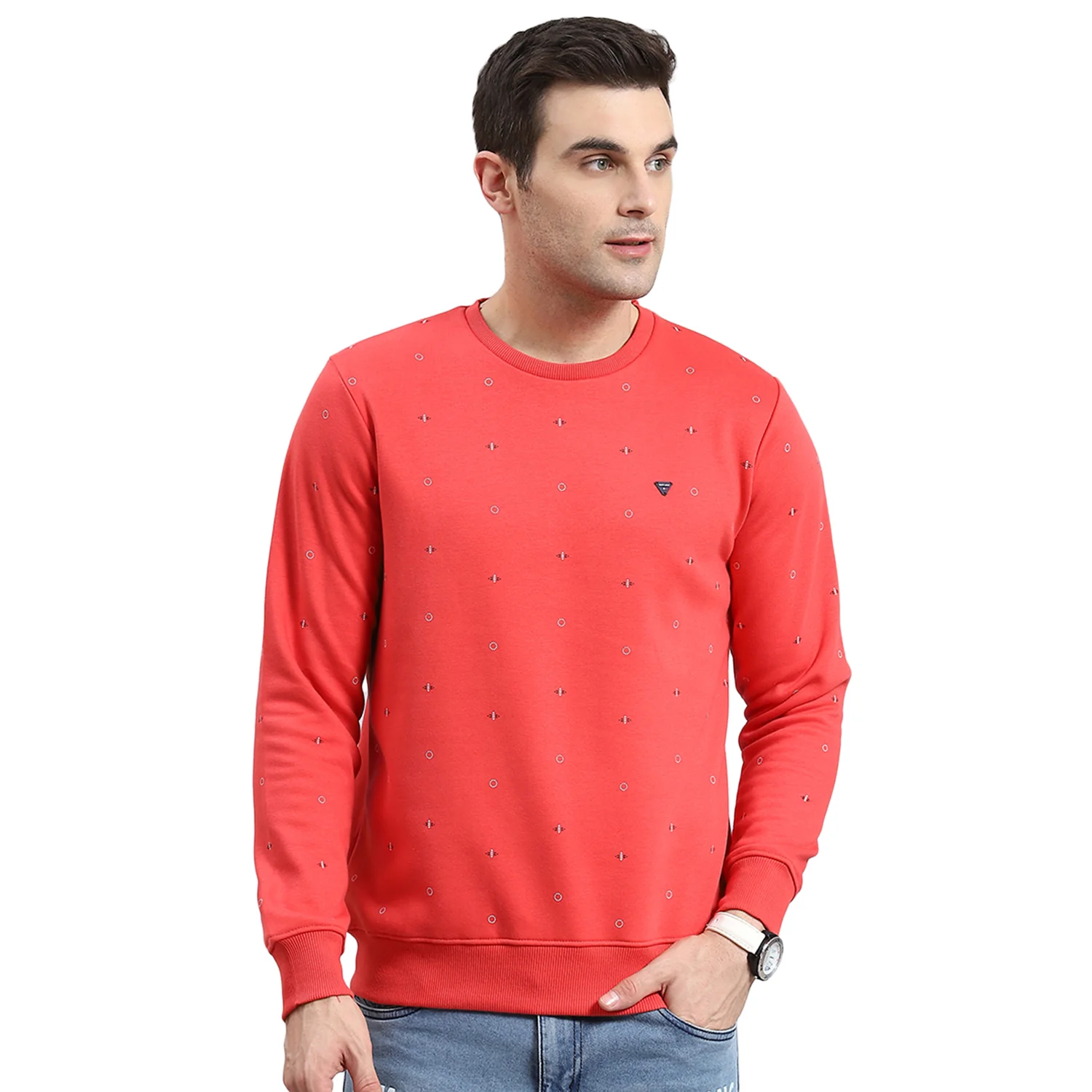 Men Pink Printed Round Neck Full Sleeve Sweatshirt - Image 5