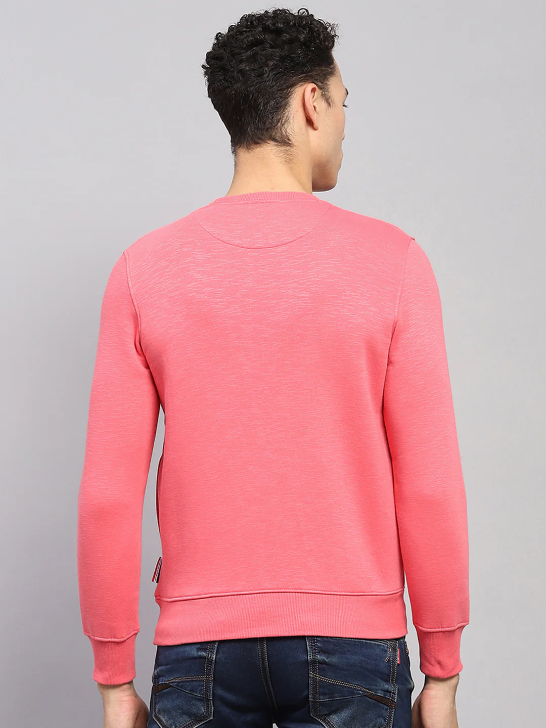 Men Pink Printed Round Neck Full Sleeve Sweatshirt - Image 5
