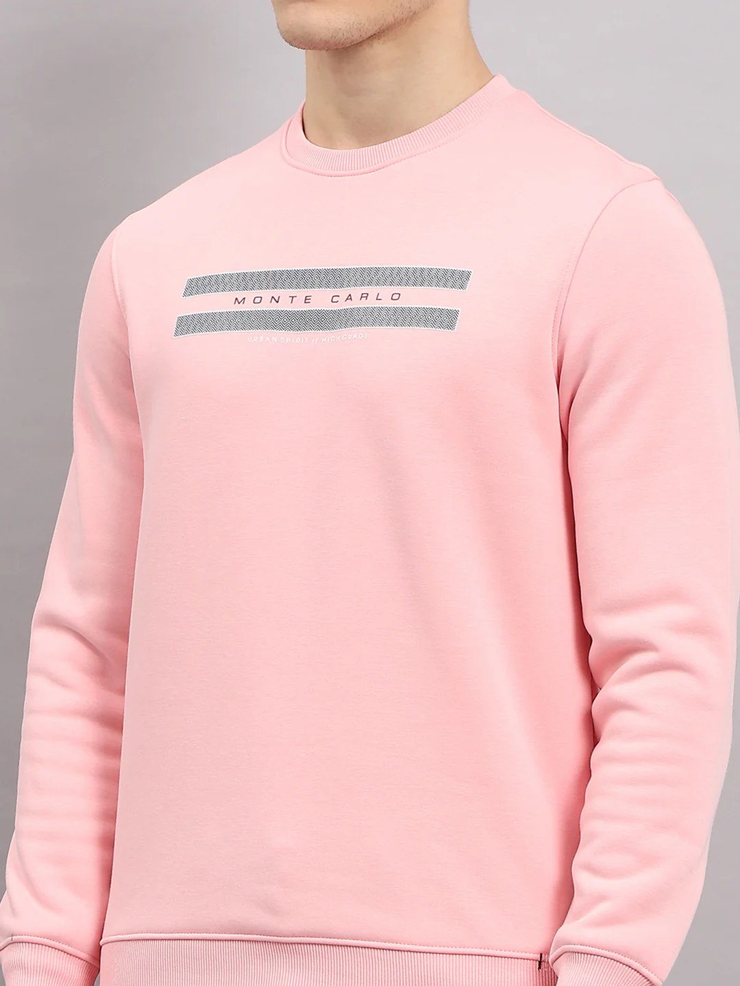 Men Pink Printed Round Neck Full Sleeve Sweatshirt - Image 6