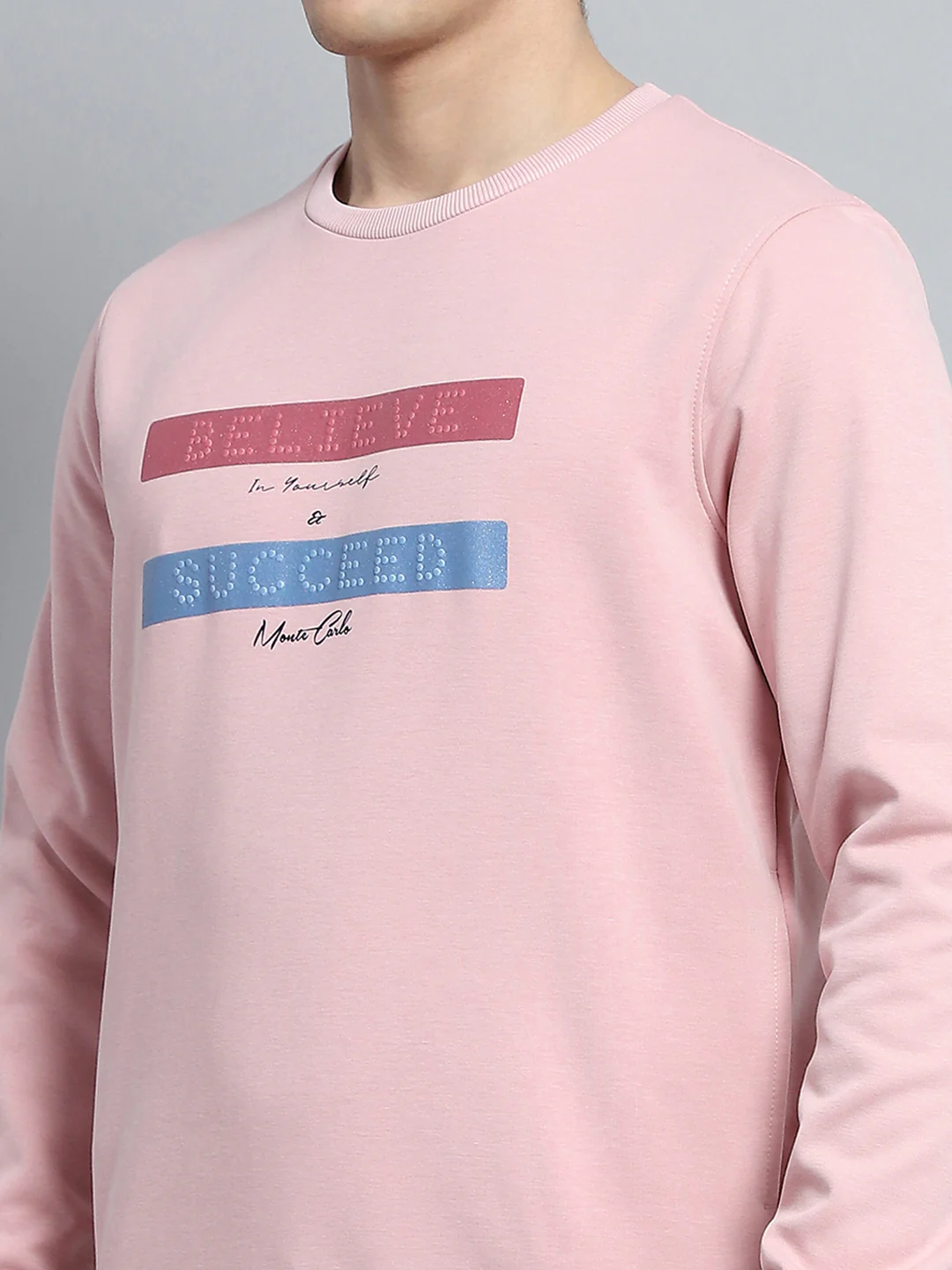 Men Pink Printed Round Neck Full Sleeve Sweatshirt - Image 7