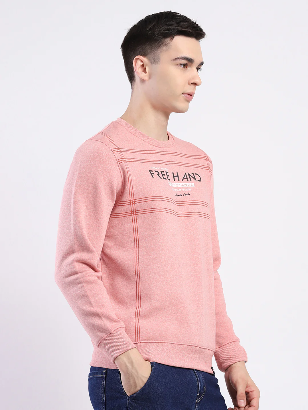 Men Pink Printed Round Neck Full Sleeve Sweatshirt - Image 4