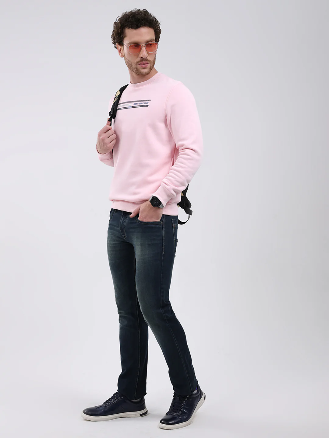 Men Pink Printed Round Neck Full Sleeve Sweatshirt - Image 2