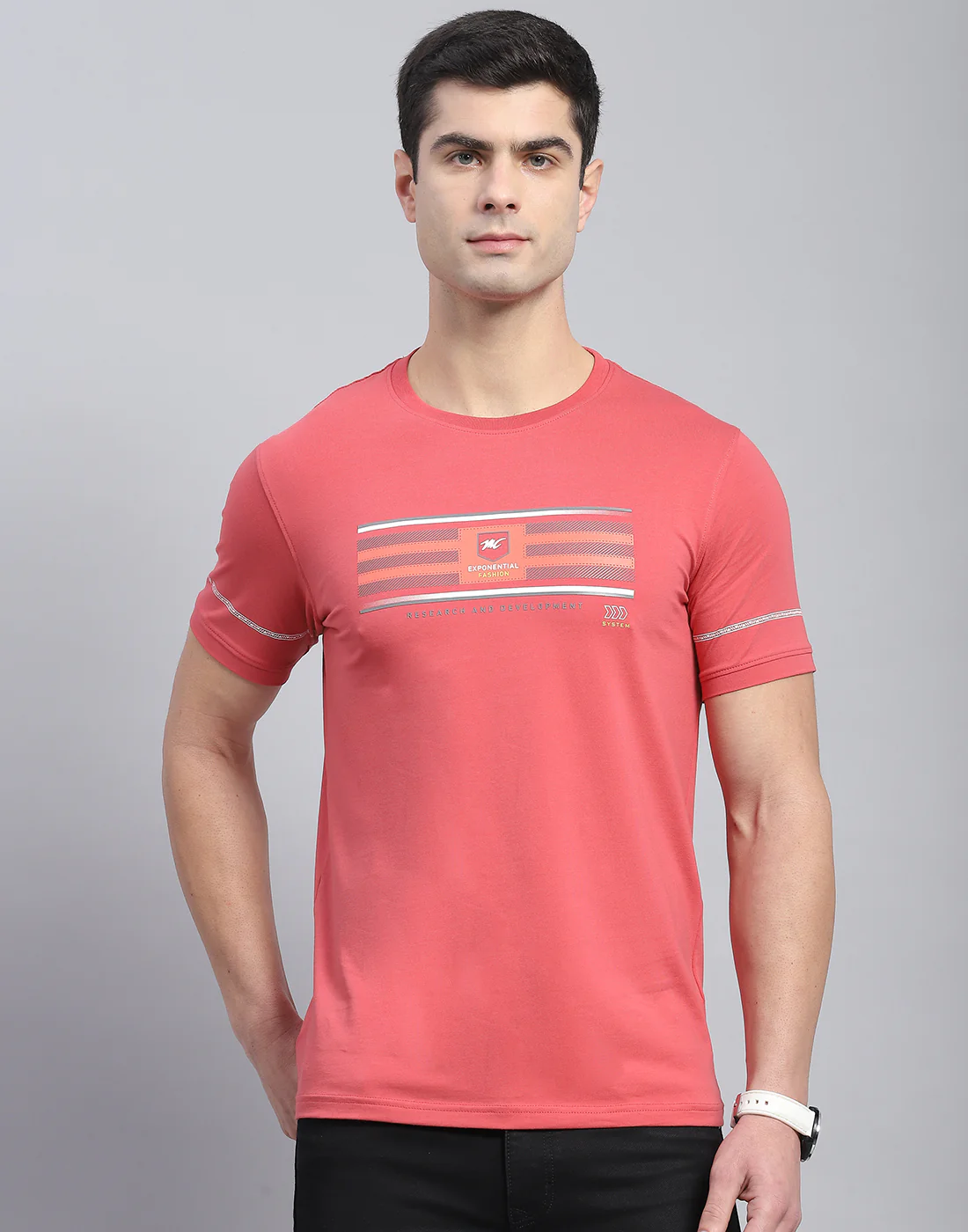 Men Pink Printed Round Neck Half Sleeve T-Shirt - Image 3