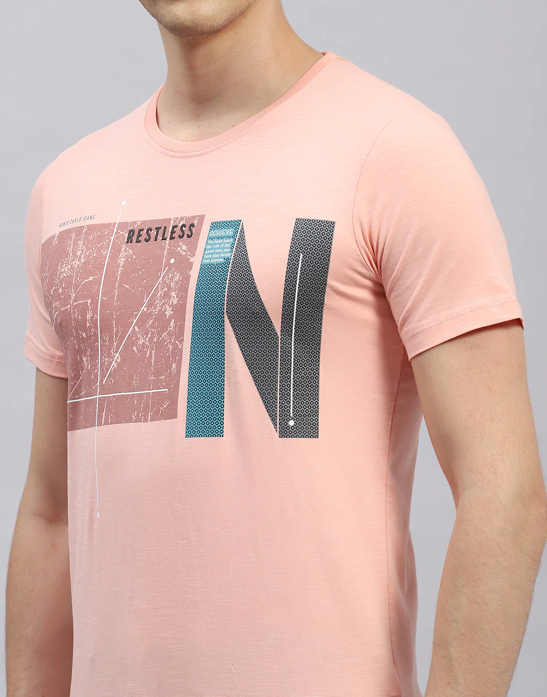Men Pink Printed Round Neck Half Sleeve T-Shirt - Image 6