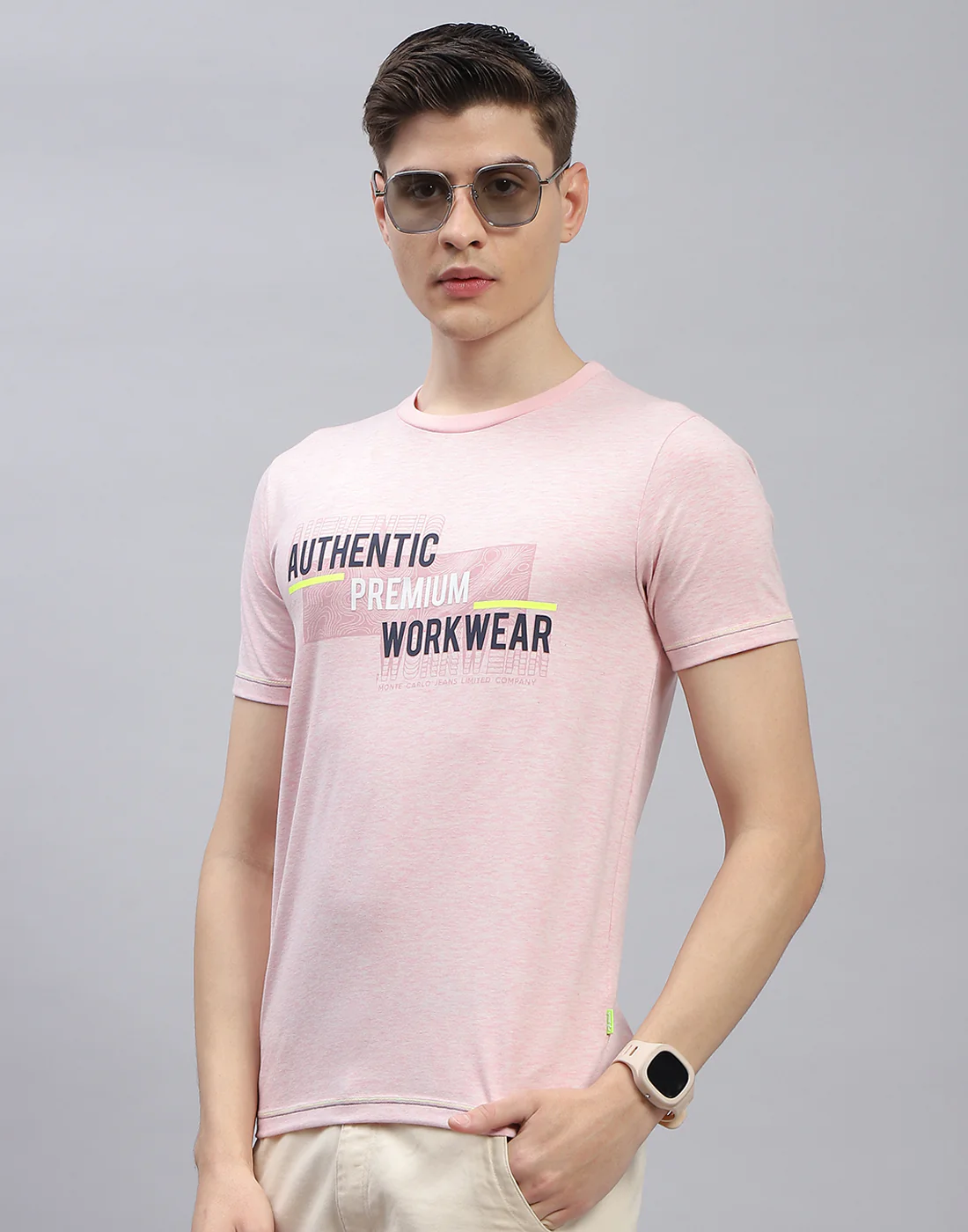 Men Pink Printed Round Neck Half Sleeve T-Shirt - Image 4