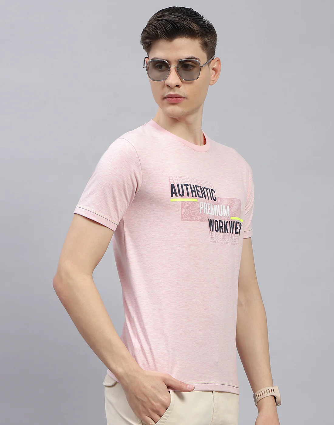 Men Pink Printed Round Neck Half Sleeve T-Shirt - Image 5