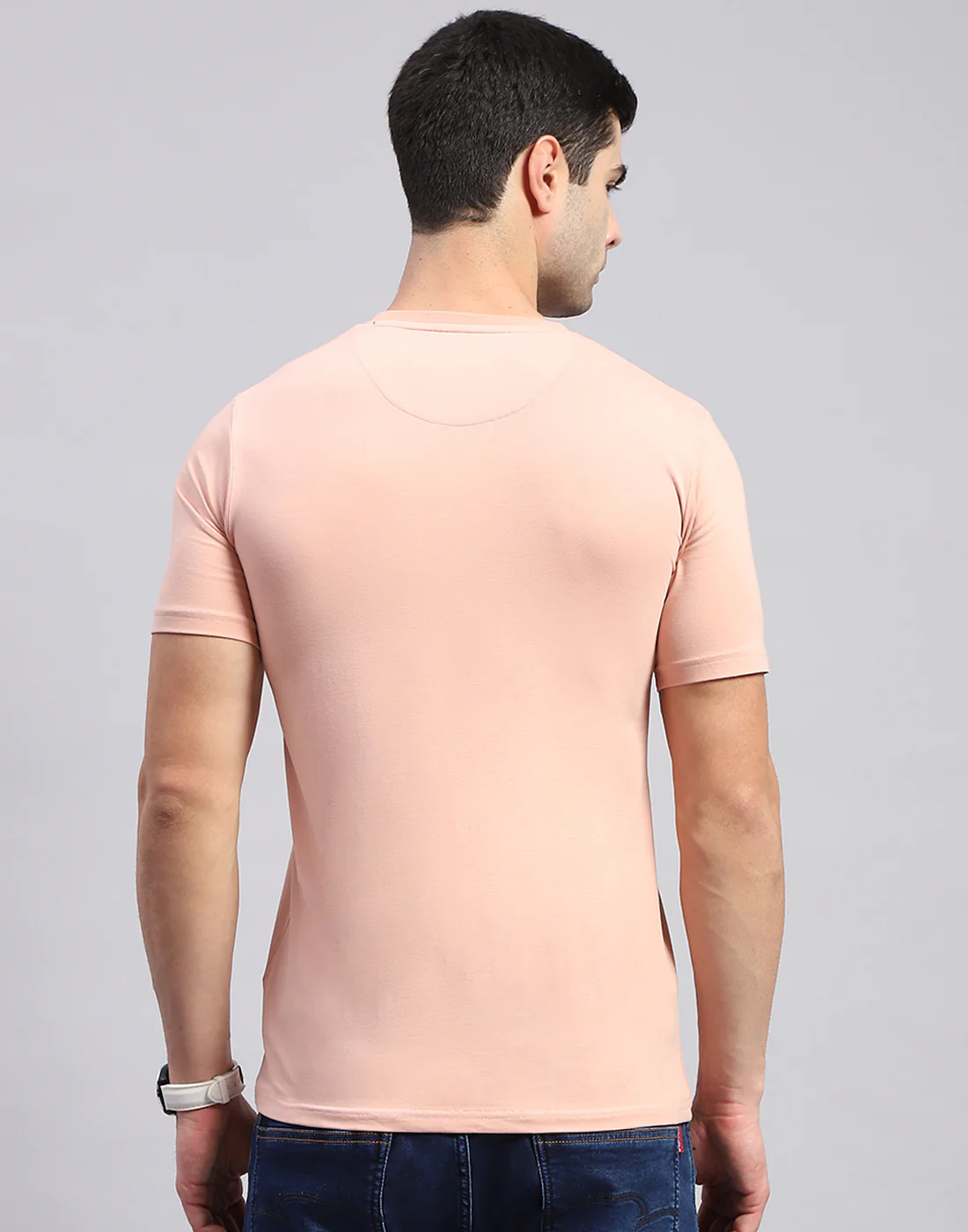 Men Pink Printed Round Neck Half Sleeve T-Shirt - Image 5