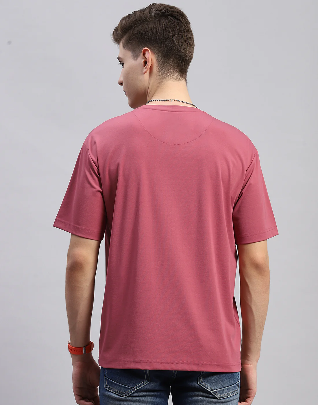 Men Pink Printed Round Neck Half Sleeve T-Shirt - Image 5