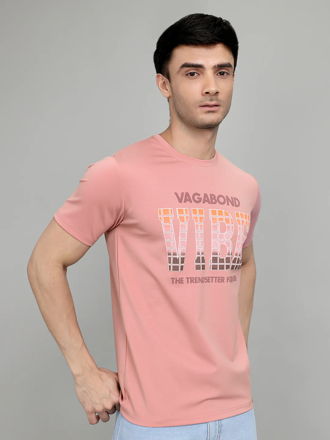 Men Pink Printed Round Neck Half Sleeve T-Shirt - Image 3