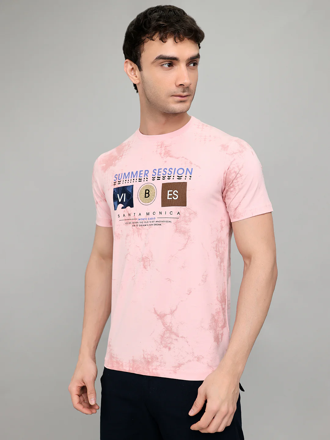 Men Pink Printed Round Neck Half Sleeve T-Shirt - Image 2