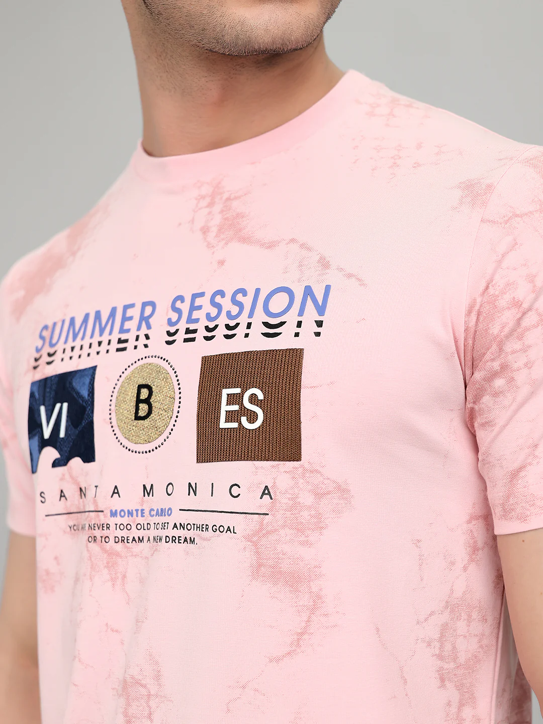 Men Pink Printed Round Neck Half Sleeve T-Shirt - Image 4