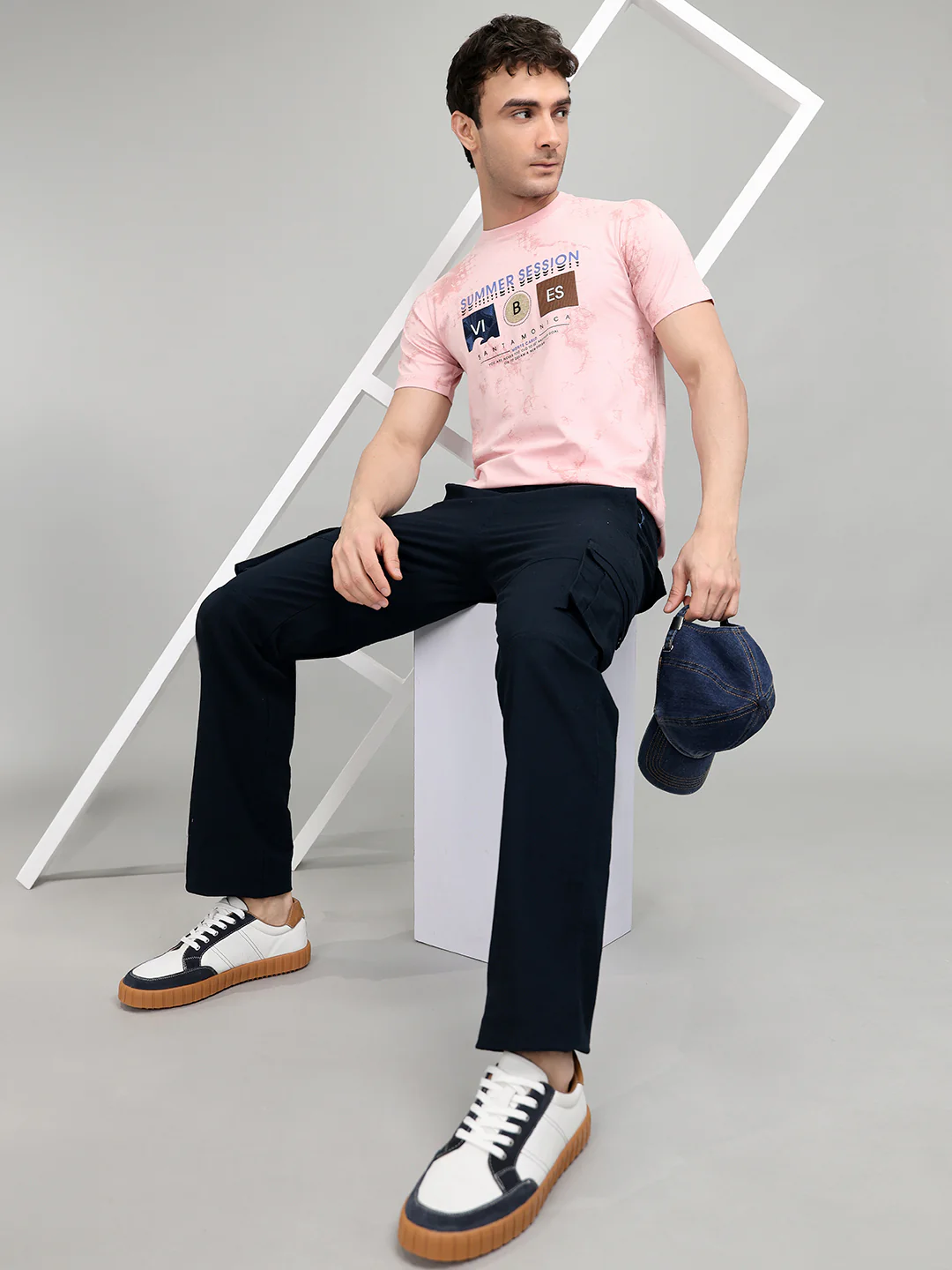 Men Pink Printed Round Neck Half Sleeve T-Shirt - Image 6