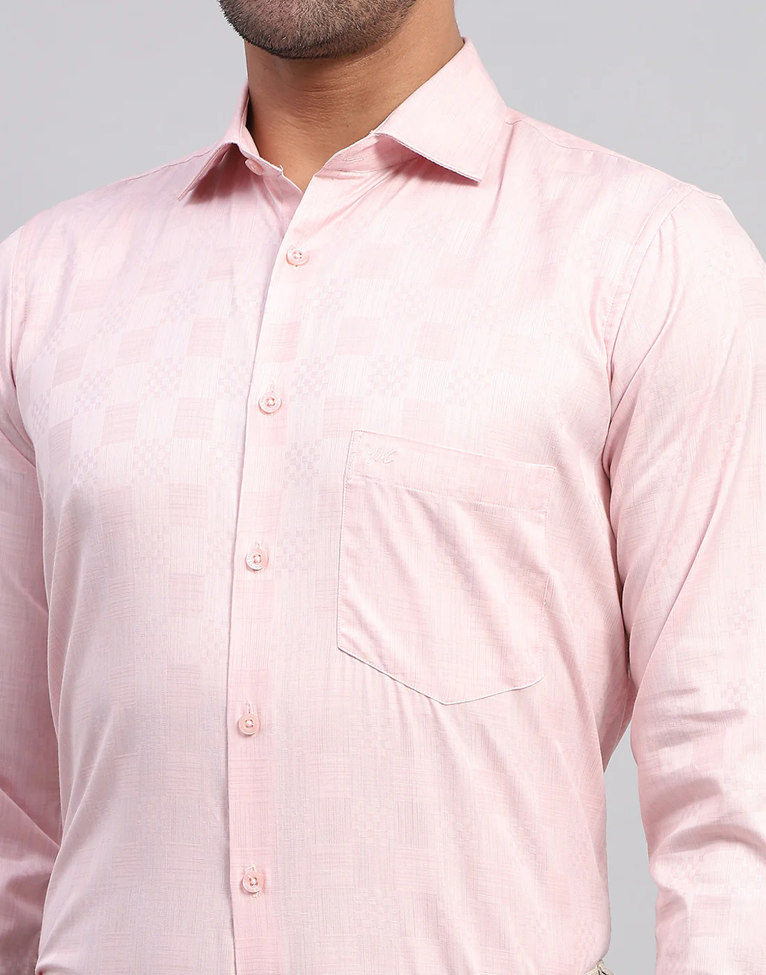 Men Pink Self Design Collar Full Sleeve Shirt - Image 6