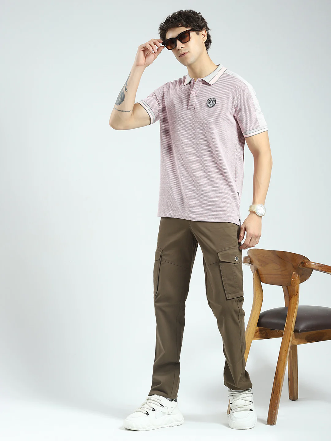 Rock.it Men Pink Self Design Collar Half Sleeve T-Shirt - Image 2